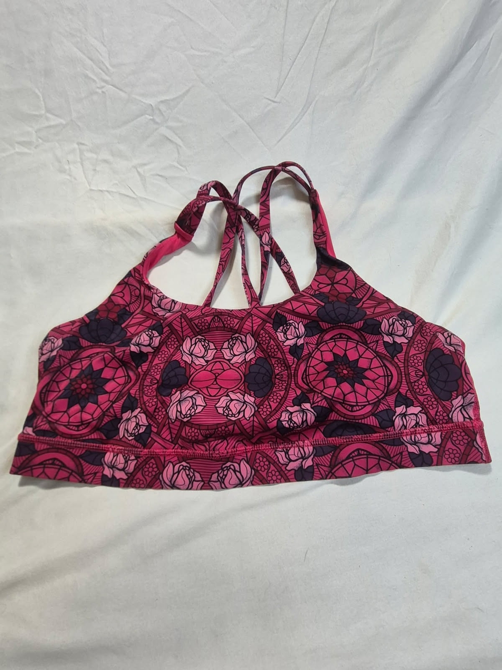lululemon athletica Energy Bra Pink Floral Pattern Strappy Sports Bra
